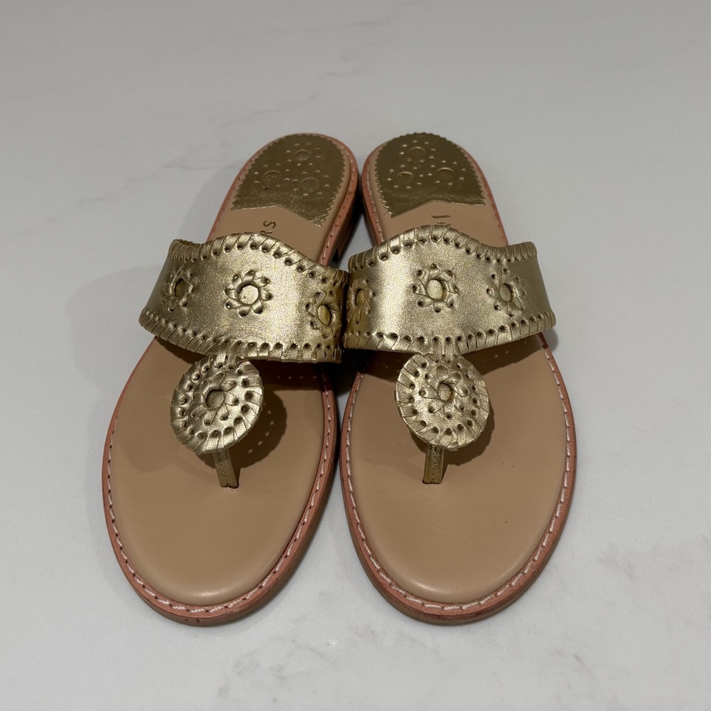 Jack Rogers Women’s 7.5 Platinum Gold Heritage Jacks II Flats Sandals